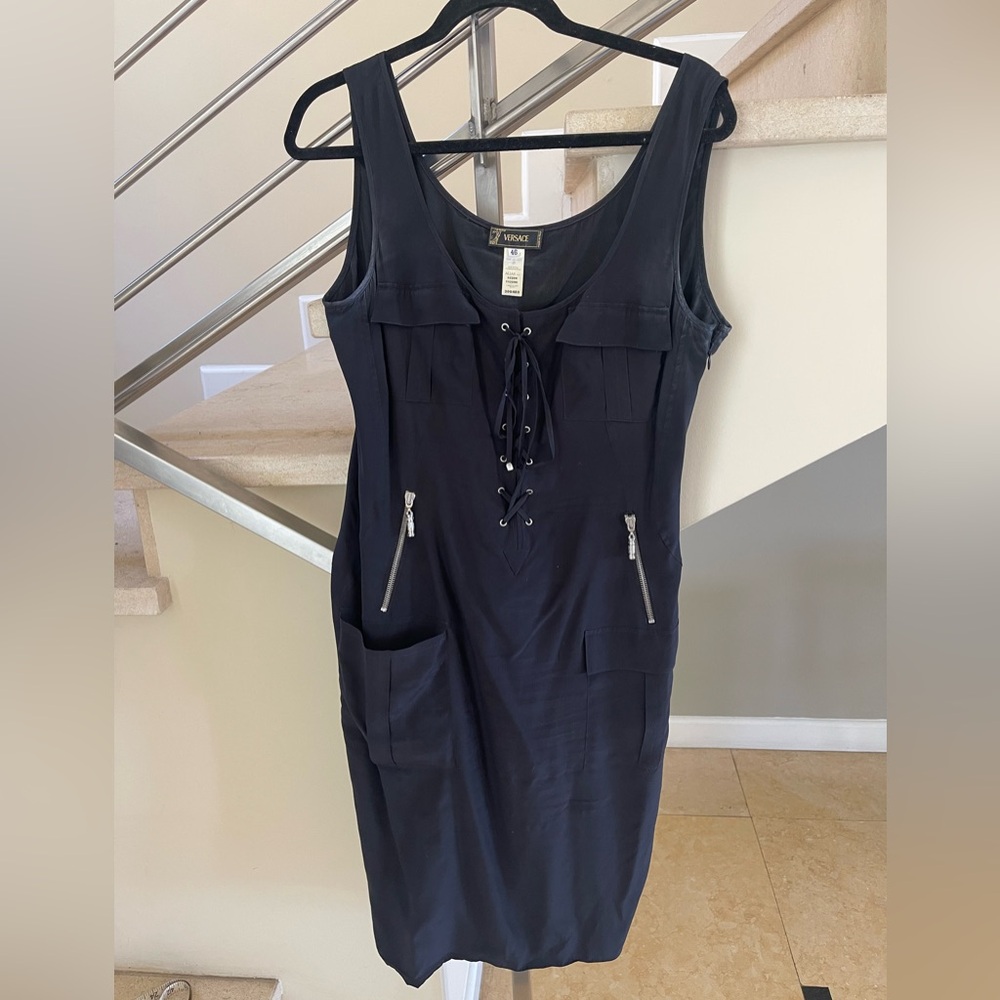 Vintage Versace Stylish Black Dress with Zipper Details